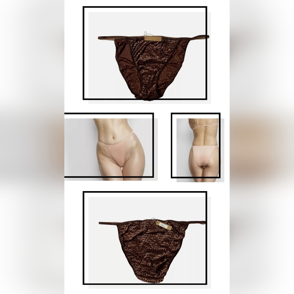 SKIMS BURNOUT Velvet String BIKINI BRIEF CHESTNUTS XXS, 4X NWT